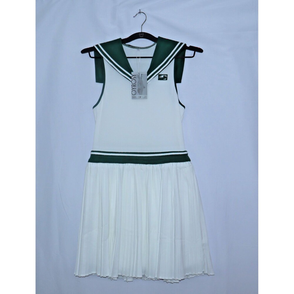 NWT OYROSY Knit V-neck White Pleated Mini Dress Sporty Golf Tenniscore Casual S
